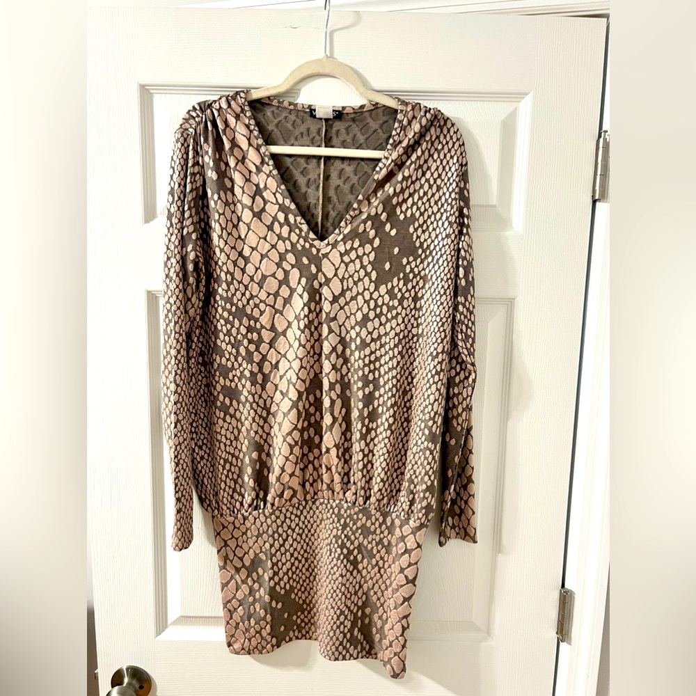 Tan, Shiny Mini Dress, New